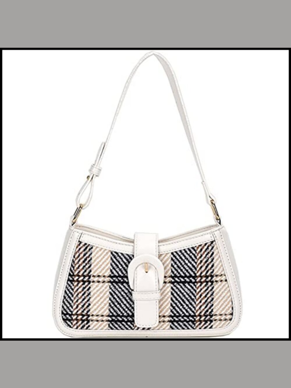 Star Houndstooth Shoulder Bag PU Leather Woolen Crossbody Hobo Purse
